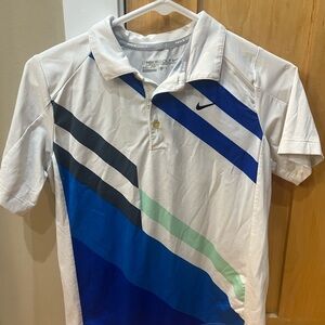 Nike White and Blue Polo Shirt